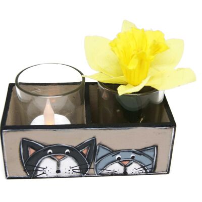 Tealight holders with two cats - Home decoration - led candle