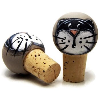 Deux bouchons de liège avec têtes de chat - Vaisselle 1