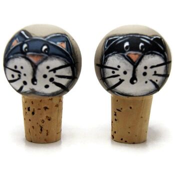 Deux bouchons de liège avec têtes de chat - Vaisselle 2