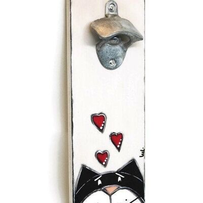 Wall bottle opener with black and white cat - Home decoration