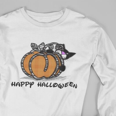 Kürbis-und Katzen-Langarm-T-Shirt - Halloween
