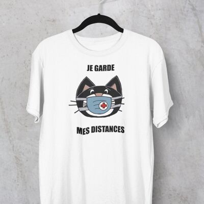 T-shirt con gatto "Mi tengo a distanza".