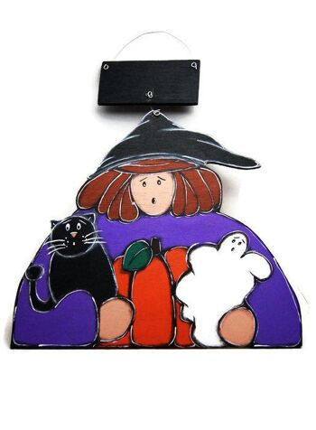 Pancarte Sorcière et son chat noir - Halloween 3