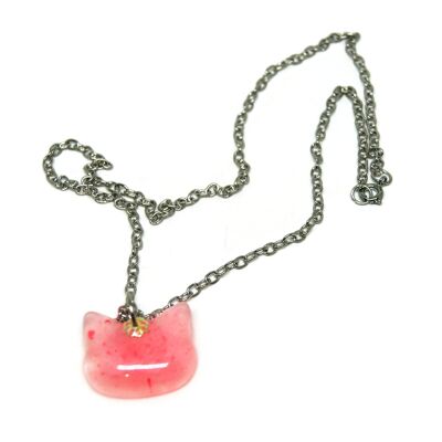 Halskette und Ohrringe mit Katze - Schmuck - Halskette - Pink