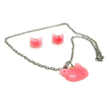 Collier et boucles d'oreilles chat - Bijoux - collier et boucles - Rose 2