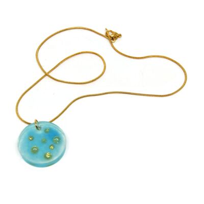 Blue jewelry set and golden shells - summer - Necklace