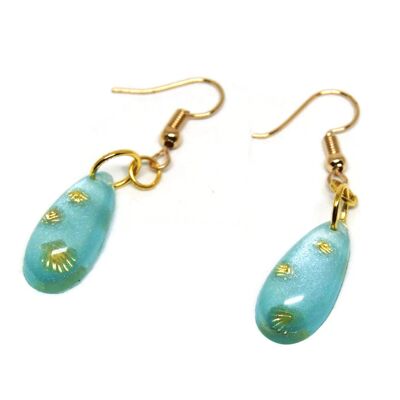 Blaues Schmuckset und goldene Muscheln - Sommer - Ohrringe