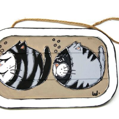 Sign with cats disguised as fish - Home decoration - White plate