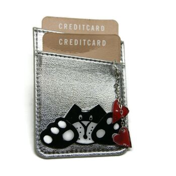 Porte carte bancaire en cuir argent avec chat - Sacs et pochettes 2