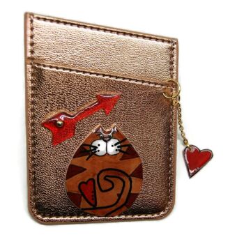 Porte carte CB en cuir or rose avec chat roux - Sacs et pochettes 1