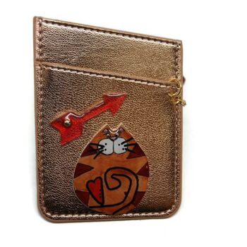 Porte carte CB en cuir or rose avec chat roux - Sacs et pochettes 3