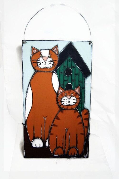Plaque de porte avec deux chats roux - Décoration maison