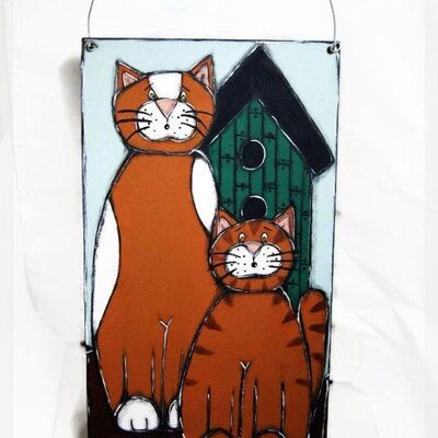 Placa de puerta con dos gatos de jengibre - Decoración del hogar