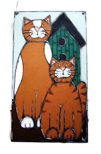Plaque de porte avec deux chats roux - Décoration maison 3