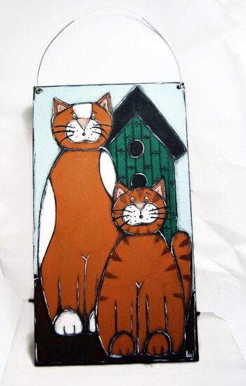 Plaque de porte avec deux chats roux - Décoration maison 2