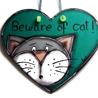 Green heart with gray cat - Home decoration