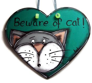 Coeur vert avec chat gris - Décoration maison 1