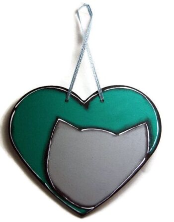 Coeur vert avec chat gris - Décoration maison 2