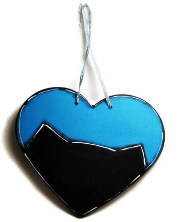 Coeur bleu avec chat noir - Décoration maison 2