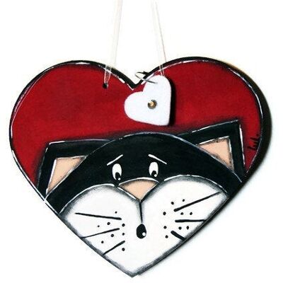 Corazón rojo con gato negro - Decoración del hogar