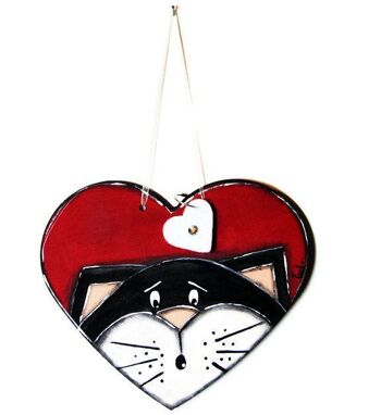 Coeur rouge avec chat noir - Décoration maison 2