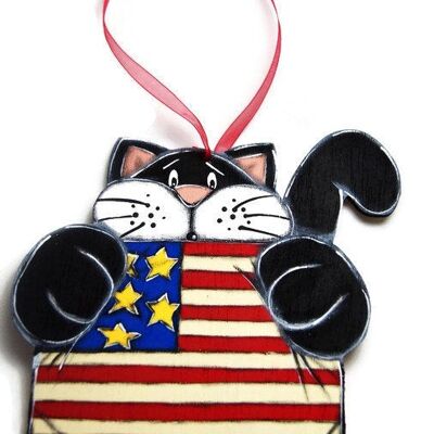 Amerikanische Flagge mit Katze - Heimtextilien
