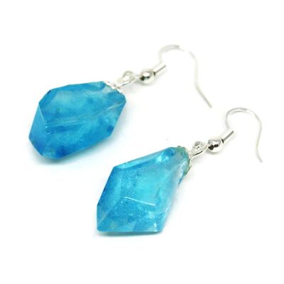 Boucles d'oreilles bleues et argent en résine - Bijoux