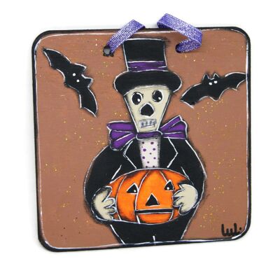 Skeleton and pumpkin door plaque - Halloween