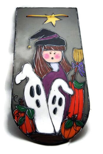 Plaque de porte Sorcière et fantômes d'Halloween 3