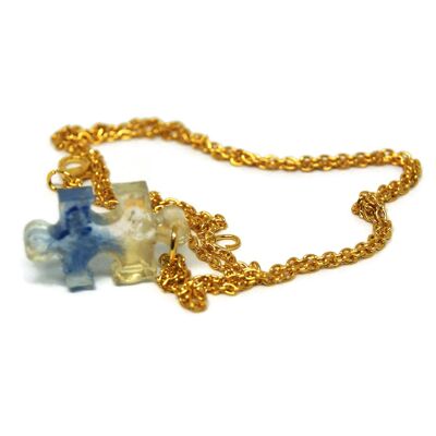 Medaillon-Puzzleteil blau und gold - Schmuck