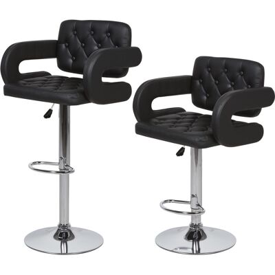 Lot de 2 - Tabouret de bar 22635NO Noir - assise Cuir PU pieds Metal