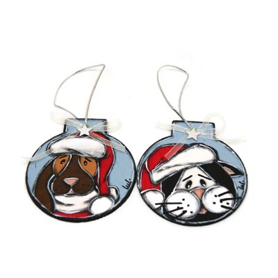 Christmas balls with dog and cat