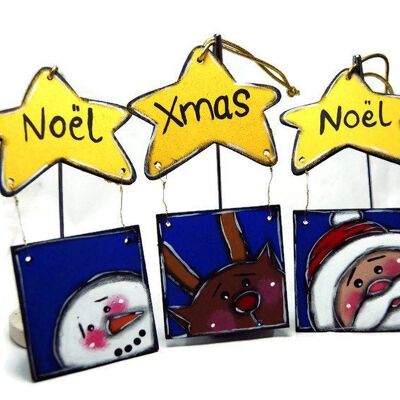 Star christmas tree ornaments with Santa, snowman and reindeer