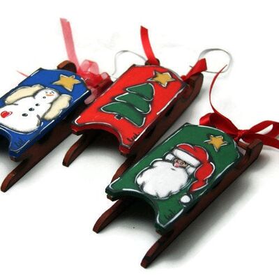 Three Christmas sledges for hanging in the Christmas tree