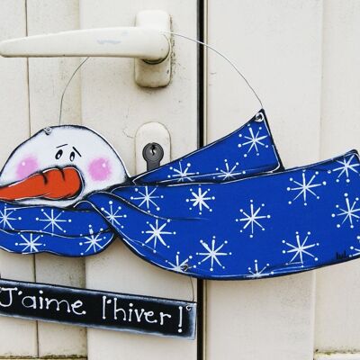 Snowman door plaque - Painted wood