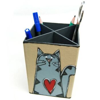 Pot à crayon avec chat gris - Articles de bureau 2