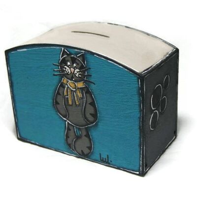 Hucha azul con gato gris - Cajas