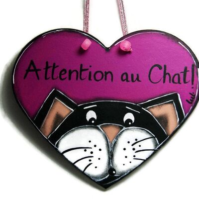 Coeur rose avec chat noir - Décoration maison