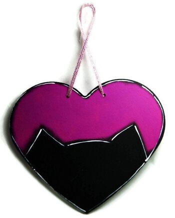 Coeur rose avec chat noir - Décoration maison 2