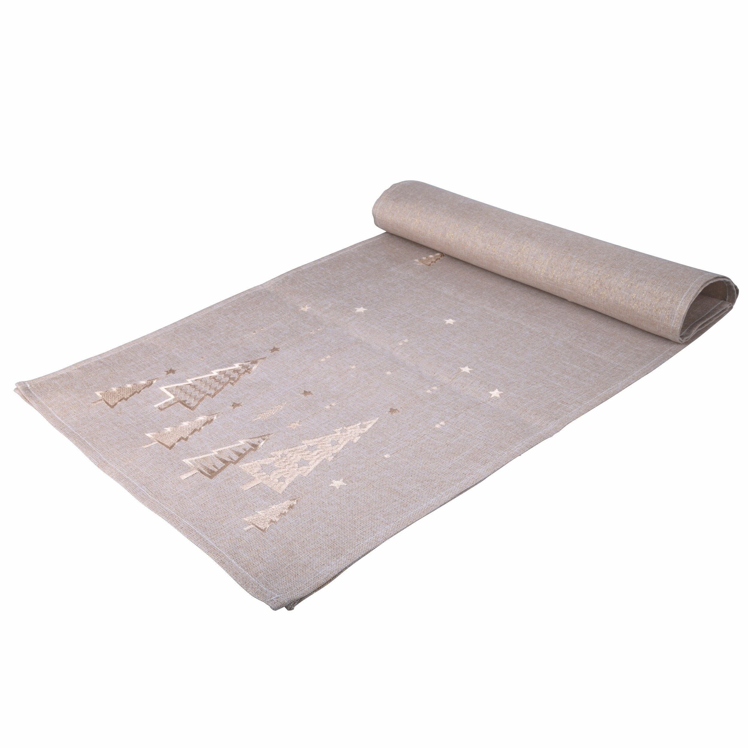 CHEMIN DE NOËL ÉPICÉA GÉOMÉTRIQUE BEIGE / DORÉ 175X40 CM