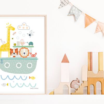 Illustrated Animal Boat -  Children's Wall art