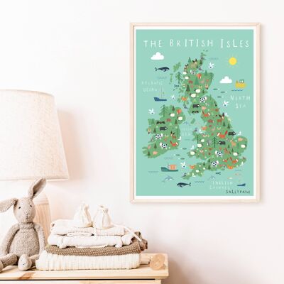 Illustrated British Isles map wall art