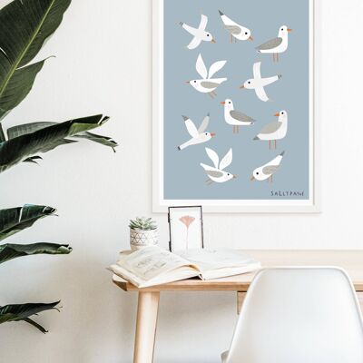 Illustrated Seagulls Wall Art