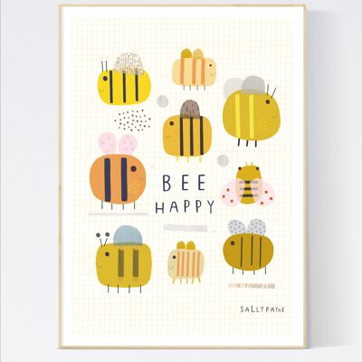 Illustrated Bee Happy Children's wall art