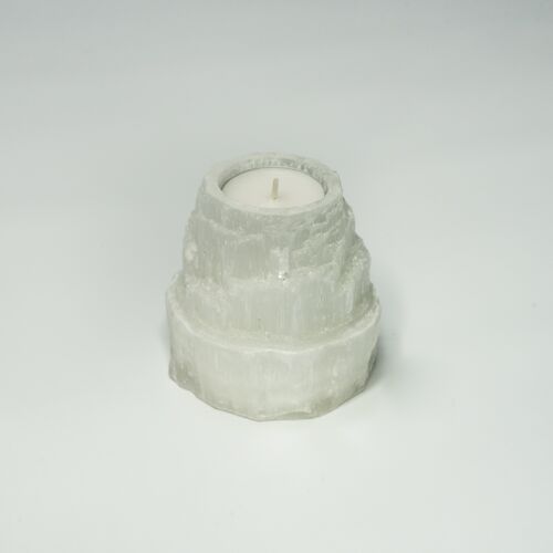 Selenite Crystal Mountain Top Candle Holder, White