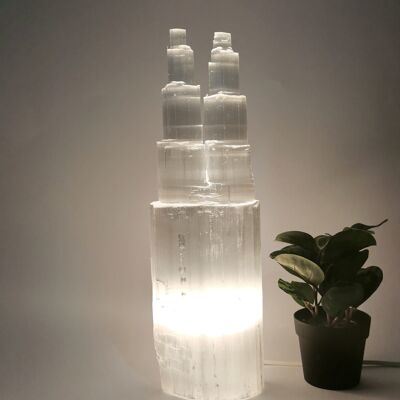 Selenite Twin Towers Lamp 40cm White