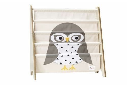 3 Sprouts Book Rack Owl Grey