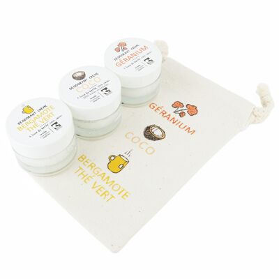 Kit de 3 mini desodorantes orgánicos en crema