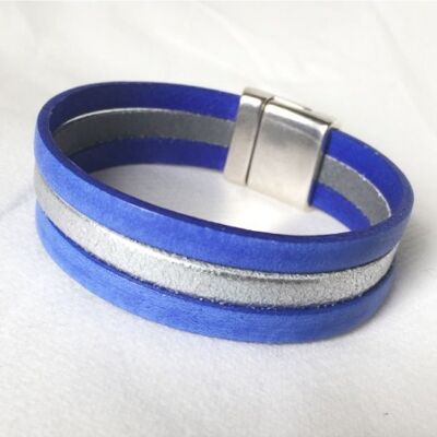 Bracelet cuir couleur et argenté sur fermoir magnétique