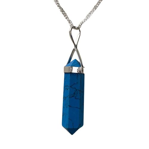 Double Point Crystal Pencil Pendant, Turquoise (Stabilised), 25-30mm